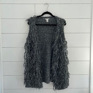 H&M Knit Open Sleeveless Frayed Sweater Vest Gray S #0127
